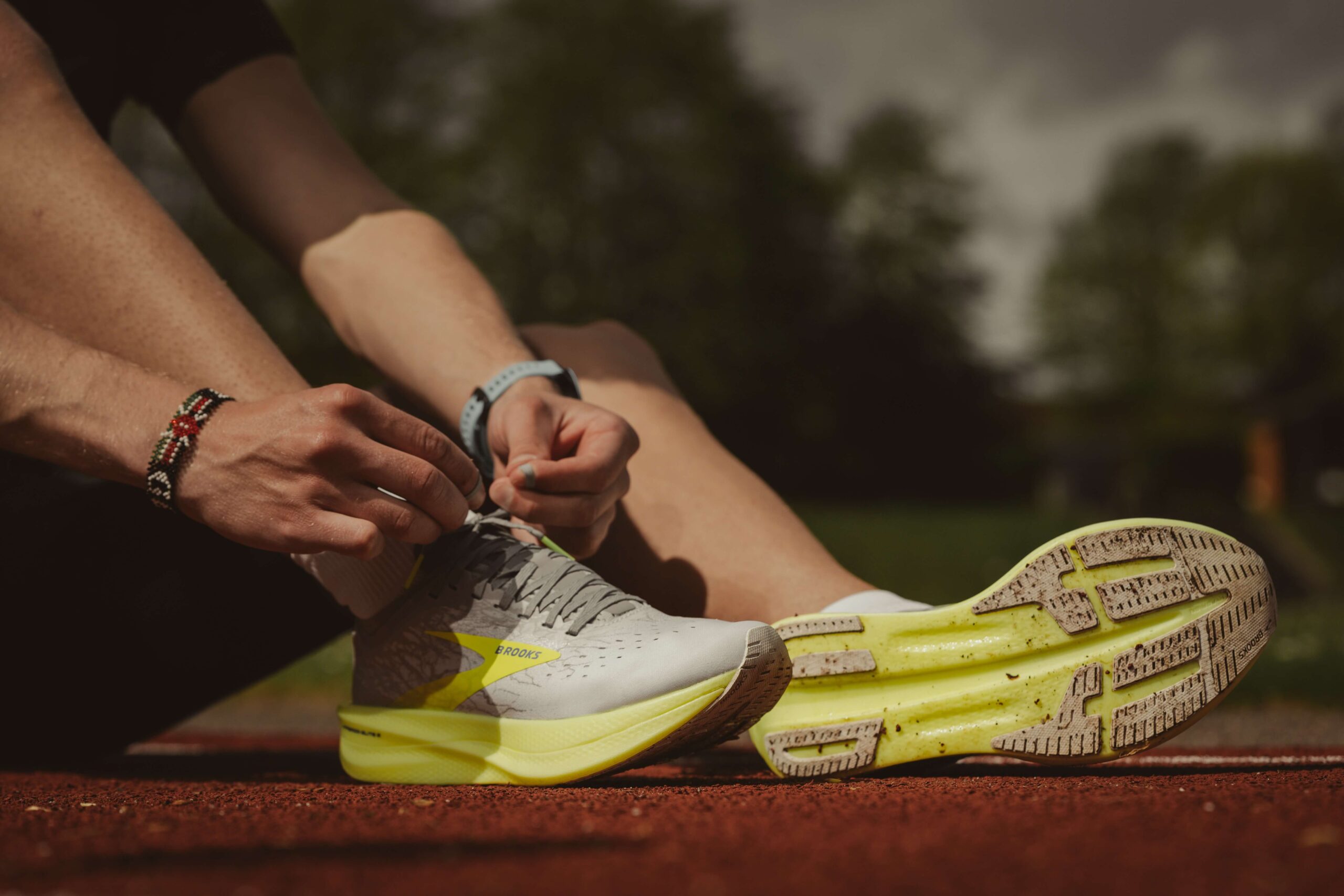 Person putting on training shoes